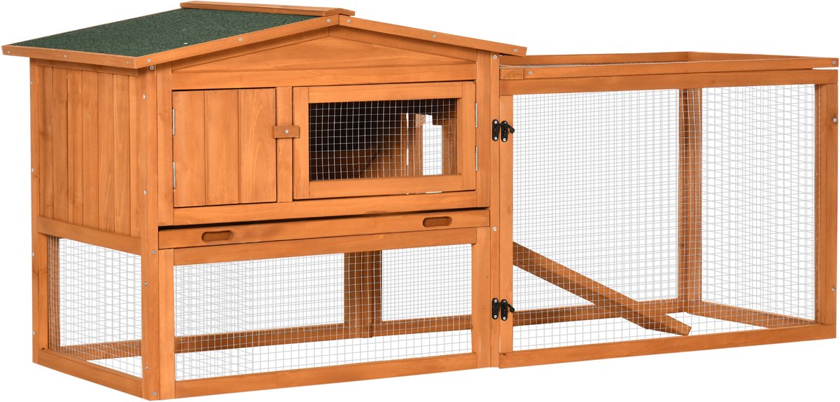 PawHut Konijnenhok - Hout - 156x58x68cm - Oranje