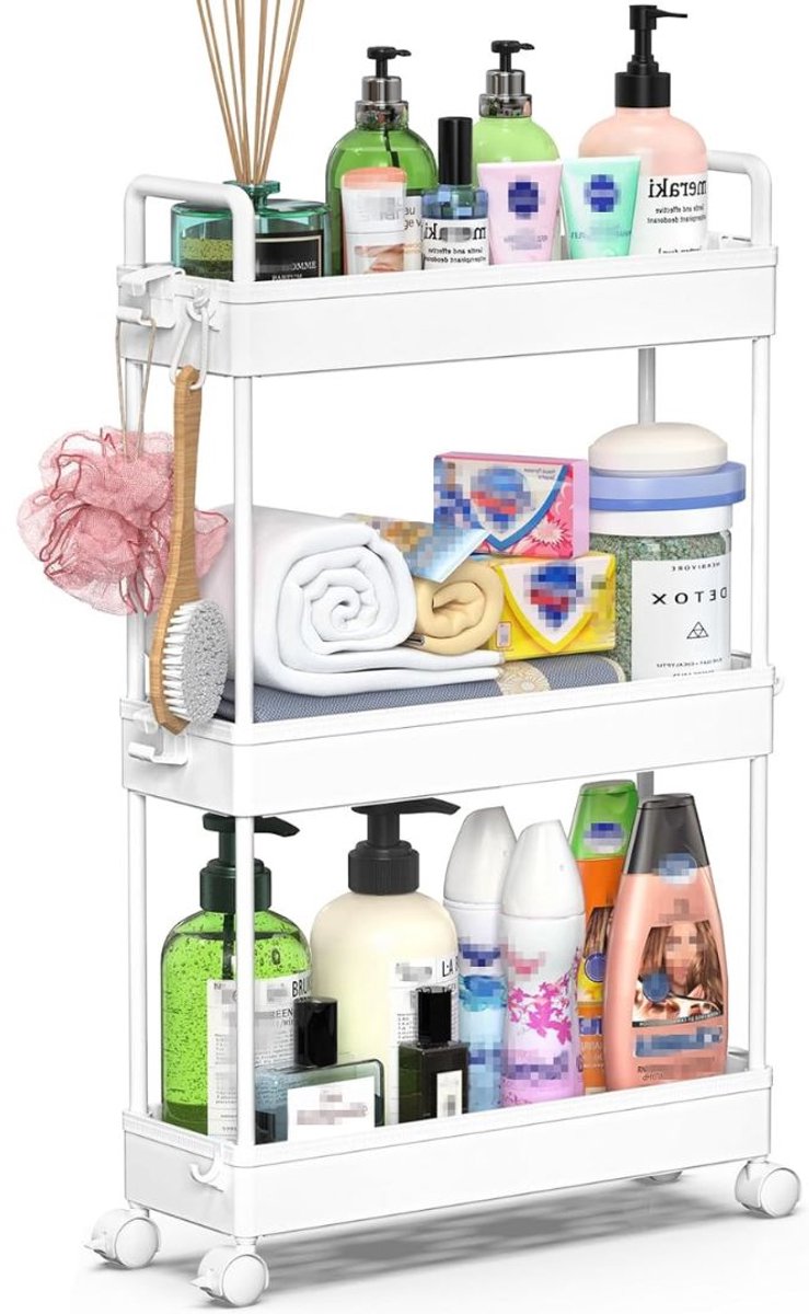 LNMsolutions® Keukentrolley - Keukentrolley Op Wieltjes - Badkamer - Wit - 13cm x 40cm x 67cm