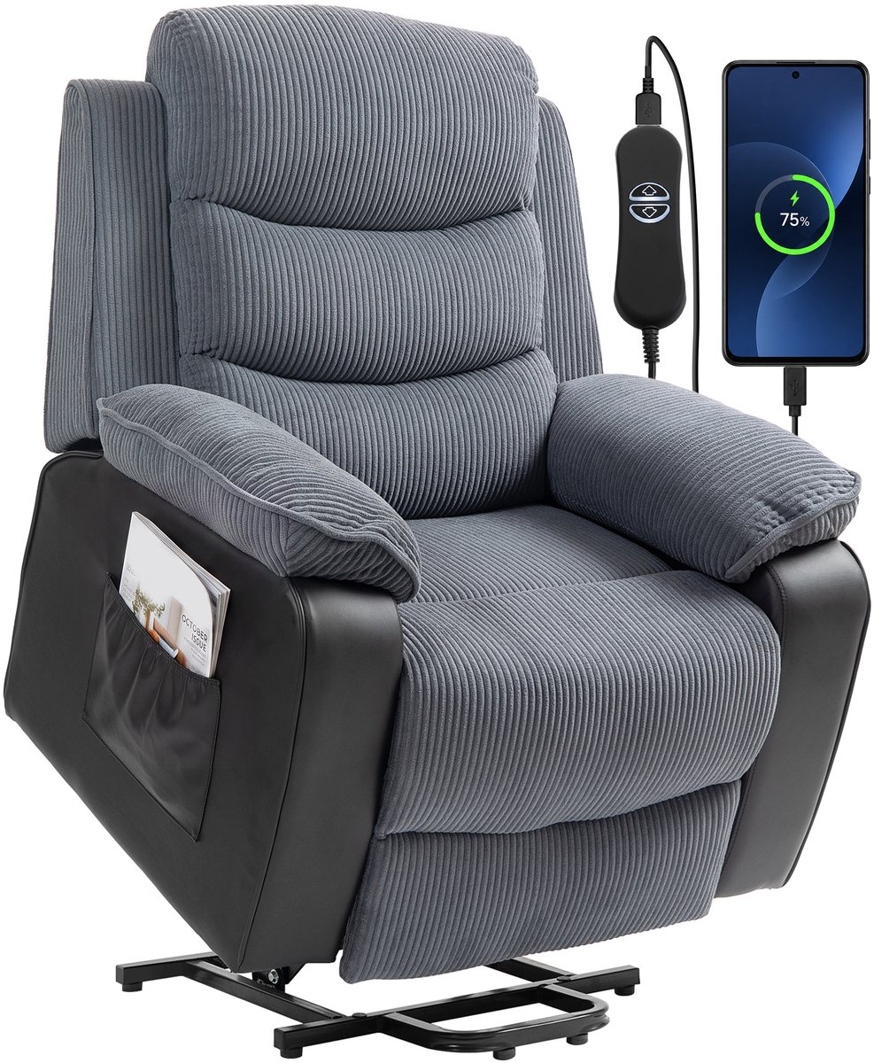 HOMCOM Multi-functional Power Lift Chair-Cord, Kunstleder-96B x 96T x 108H cm-Dunkelgrau