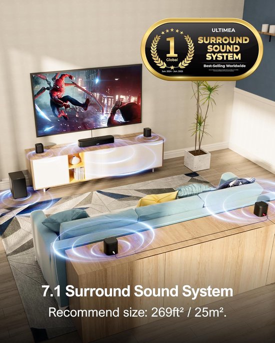 Soundbar voor TV - 7.1 Kanaals Surround Sound - Home Cinema Geluidssysteem - TV Speaker voor Films, Muziek en Gaming — afbeelding 2