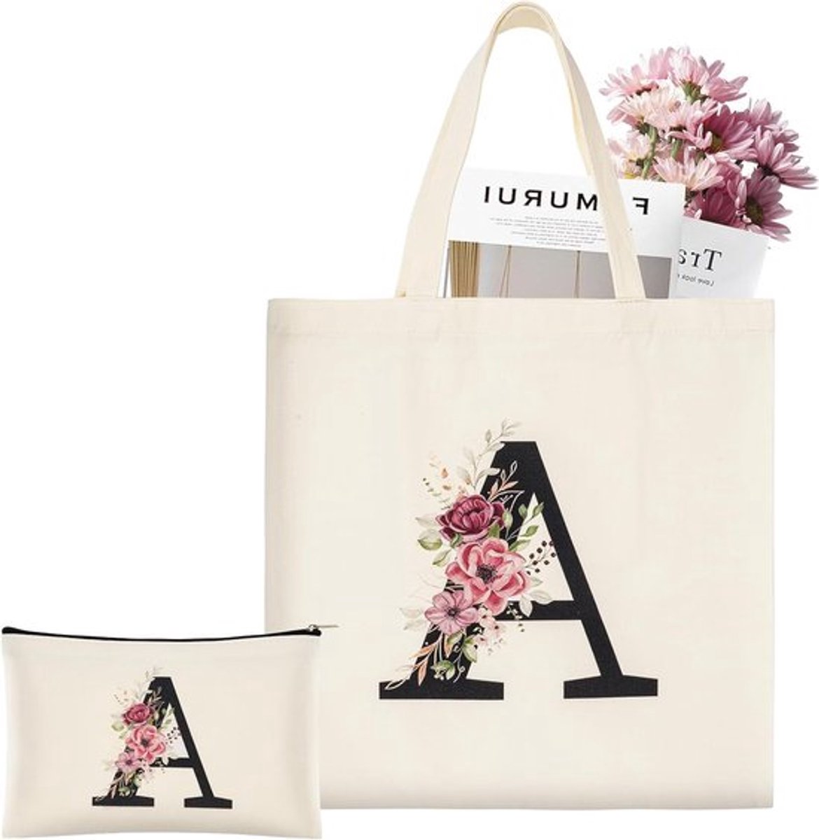Persoonlijke canvas tas voor vrouwen, shopping bag met letters, make-up tas voor verjaardag, bruiloft of moederdag, ideaal cadeau voor haar