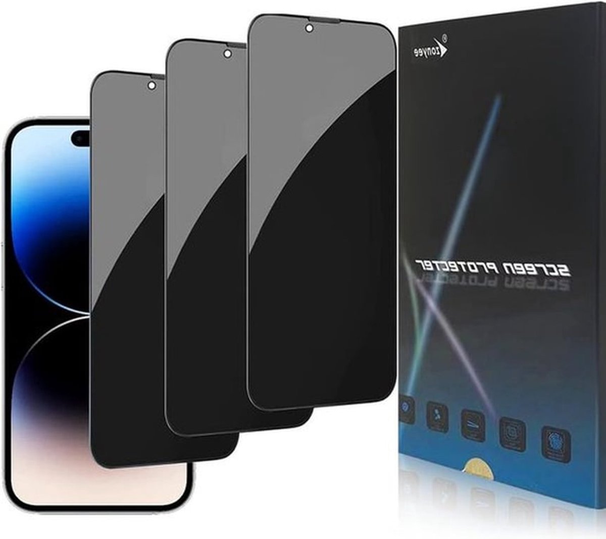 Privacy-schermbeschermer voor iPhone 14 - 3-pack anti-spionage, 9H-hardheid, krasbestendige geharde glasbescherming