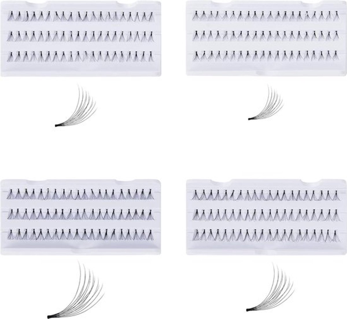Individuele Wimper Extensions (4 Pak) – 8, 10, 12 en 14 mm Gemixte Lengte – Premium Kort en Lange Valse Cluster Wimpers voor Krullen, Lengte, Volume en Dikte – Natuurlijke & Dramatische Looks.