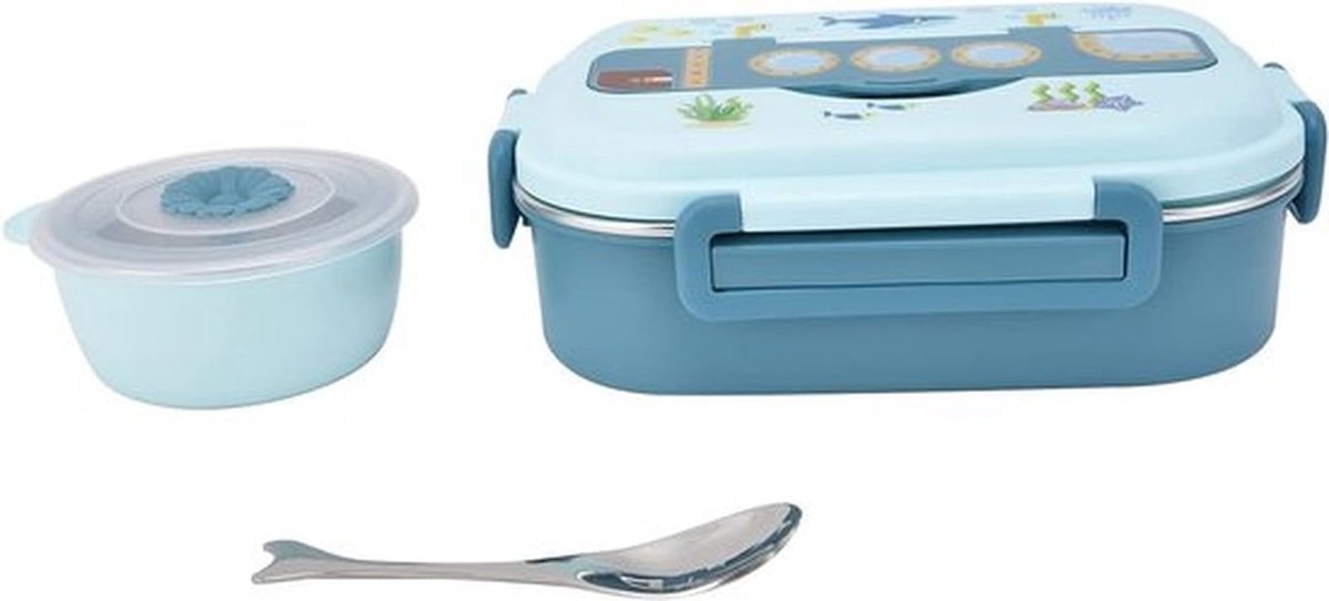 - Lunchbox van roestvrij staal - Warmtebehoudend - Anti-lek - Bento Box - Voor school, werk, kamperen - Blauw