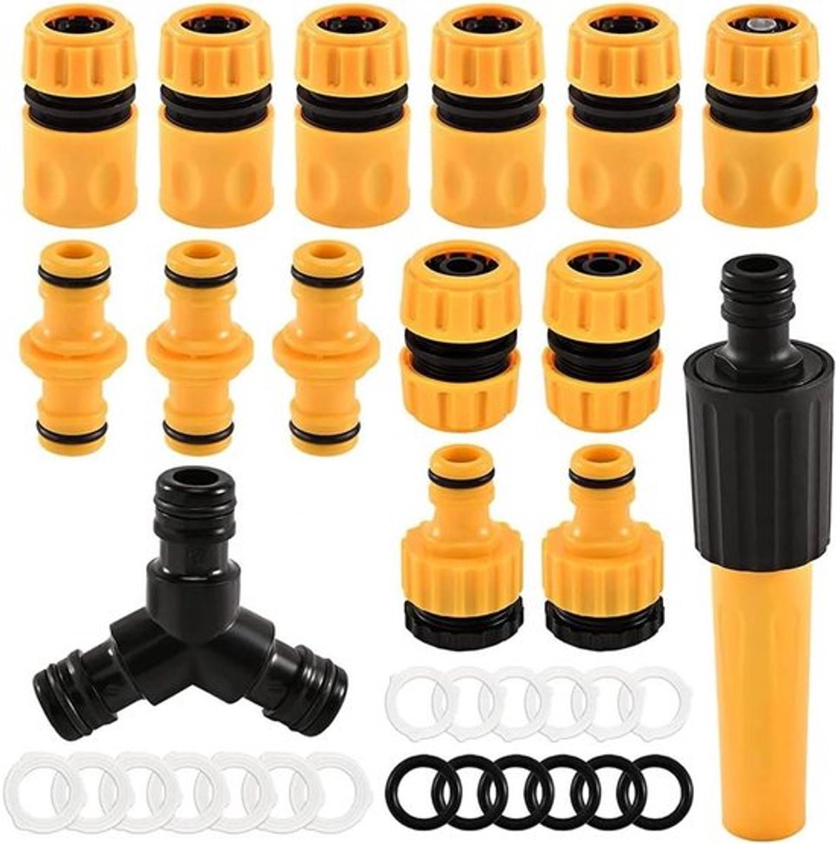 - Tuinslang Aansluitset - Slangaansluiting - Versterkt ABS-Materiaal - Tuinslangaccessoires - Snelle Aansluiting - Lekvrij - Geschikt voor Kraan Met Schroefdraad - 1/2 Inch - Kleur of Model