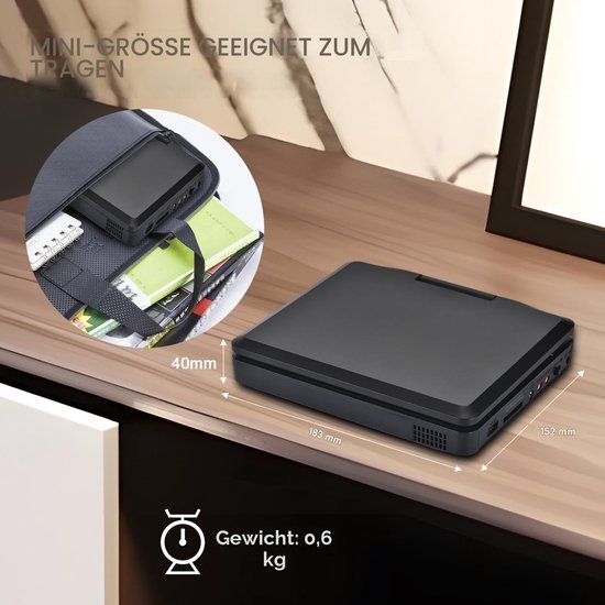 Draagbare DVD-speler 9,5 Inch - 7,5 Inch HD Scherm - Mini DVD-speler voor Auto en Kinderen - Met Accu - Regiovrij - USB/SD/Hoofdtelefoon — afbeelding 2