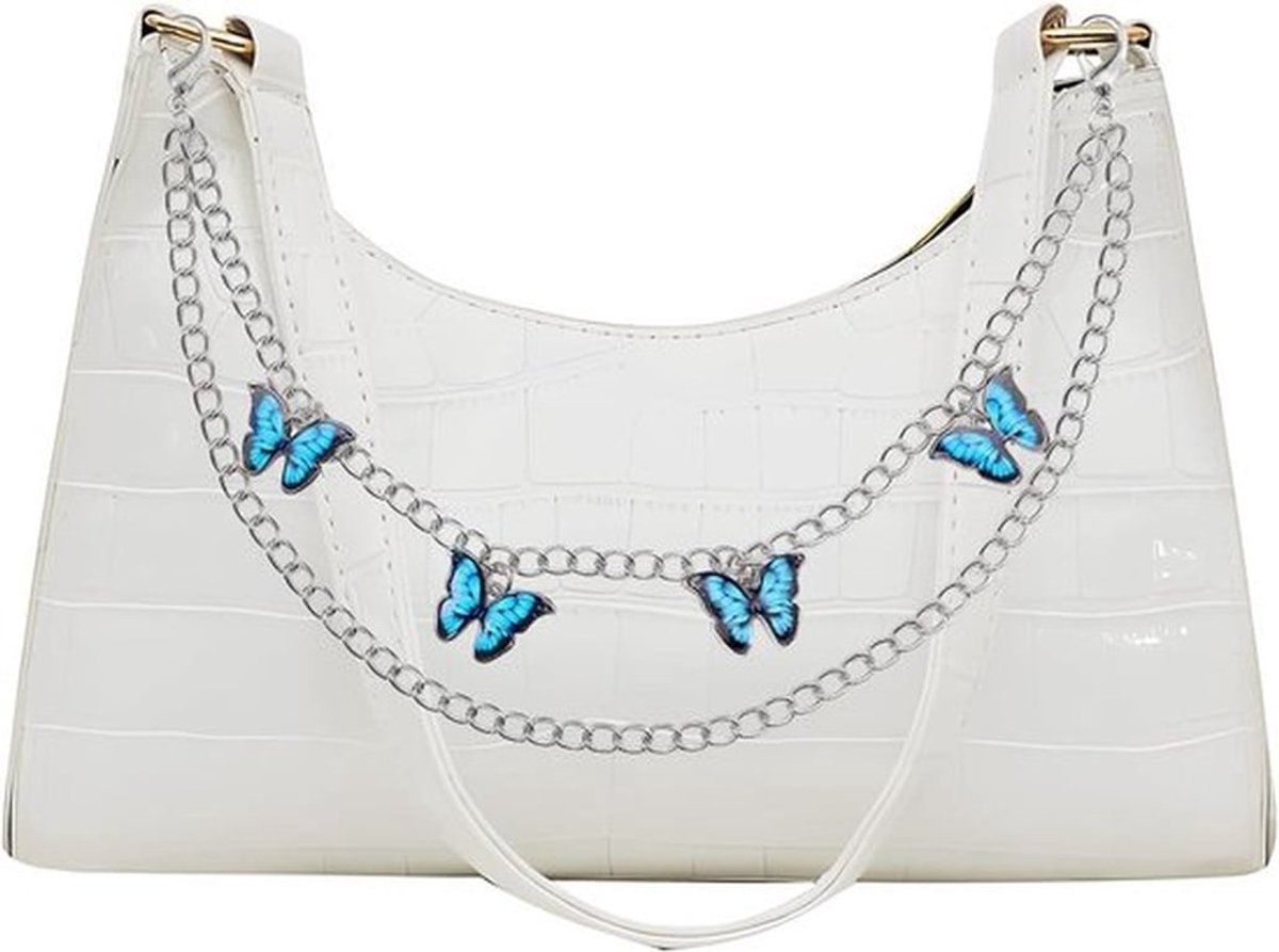 Stijlvolle schoudertas voor dames van PU leer, casual clutch met rits, wit, 22 x 14 x 8 cm, trendy en veelzijdig