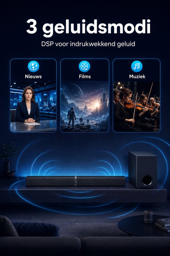 Thuys Soundbar met Subwoofer - 120W - Bluetooth 5.3 - TV Geluidssysteem - Zwart van Thuys — afbeelding 5