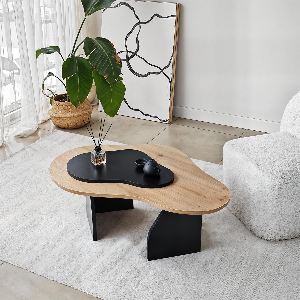 Asir - Salontafel - Saffiereiken en zwart - 105 x 65 x 35 cm