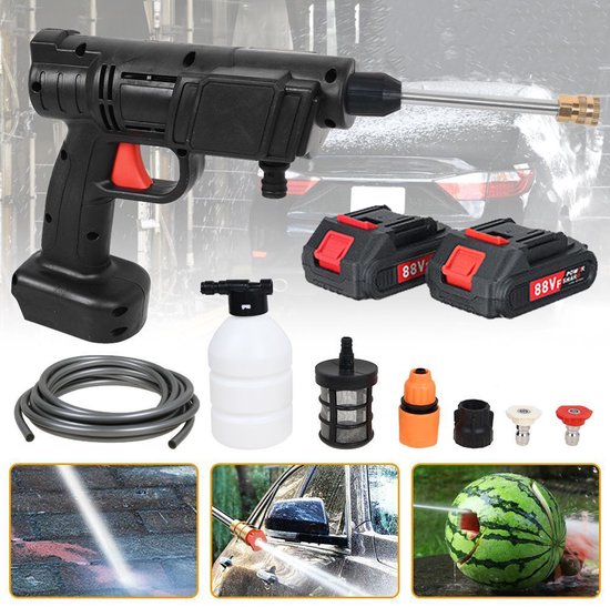 Draadloze Hogedrukreiniger - Accu Hogedrukreiniger 88VF - 2x 10000 mAh Accu - Maximale Druk 22 Bar - 0° en 40° Sproeiers met Schuimreservoir - 5 m Waterslang - Voor Auto, Tuin en Buitenreiniging — afbeelding 4