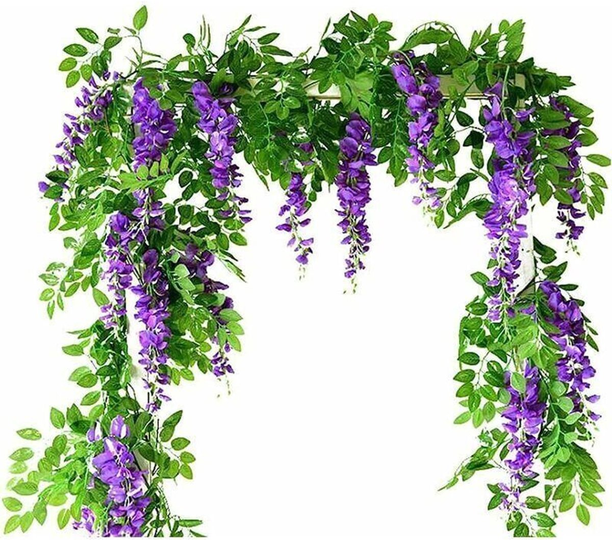 Kunstmatige blauweregenkrans, 2-delige set, hangende bloemen van kunstzijde, kunstplanten, geschikt voor tuinen, muren, buiten, groen, jungle, feesten, bruiloften, bogen, decoraties.