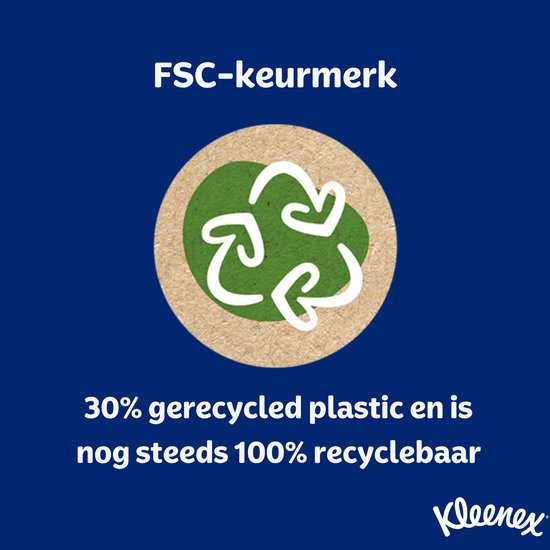 FSC-keurmerk met recycle-logo. Papier met 30% gerecycled plastic.