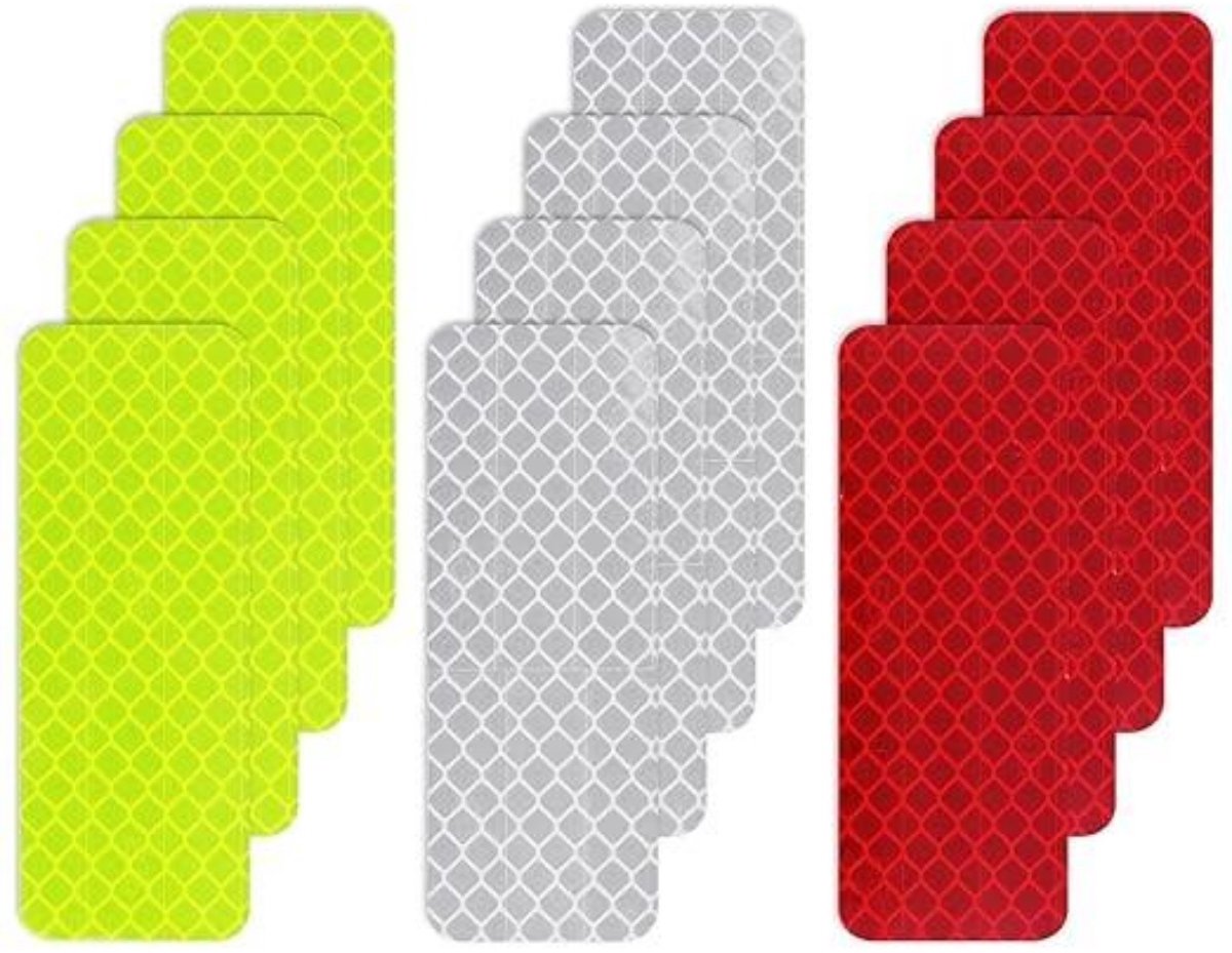 GELLDG 24 Stuks Reflektoren - Grote Hoek Reflektoren Opkleefbaar - 8x3 cm - Hittebestendig en Vriesbestendig - Geschikt voor Fiets, Rijhelm, Motorfiets en Rugzak - Kunststof Reflecterende Stickers