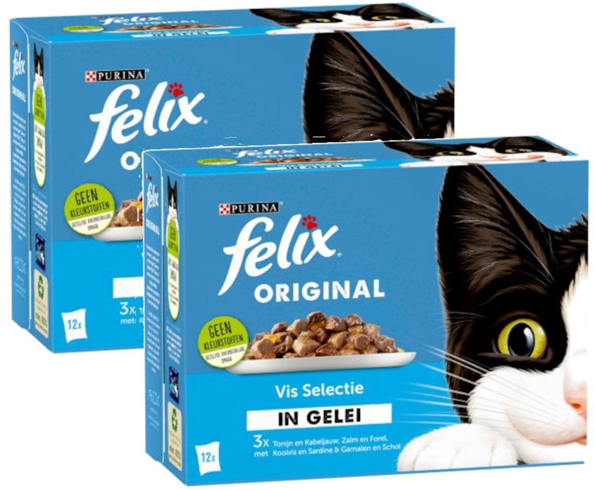 Felix Felix Original Vis Selectie In Gelei Tonijn Zalm Koolvis - Multipack - Katten Natvoer - 2040g (2x12x85g)