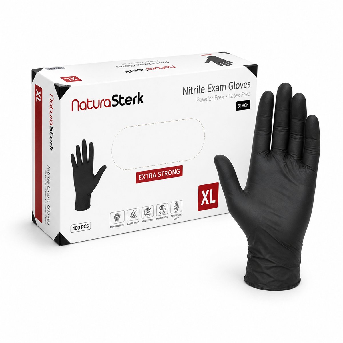 NaturaSterk Nitril Handschoenen Zwart Maat XL – 5 g – 100 Stuks – Poedervrij, Latexvrij & Niet Steriel – Professionele Wegwerphandschoenen