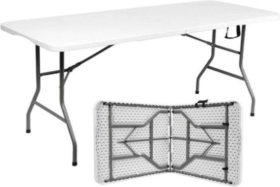 Campingtafel Klaptafel - Inklapbare tafel - Opvouwbare Tuintafel - Weerbestendig - Inclusief handvat - 180x70x74 (Wit) — afbeelding 5