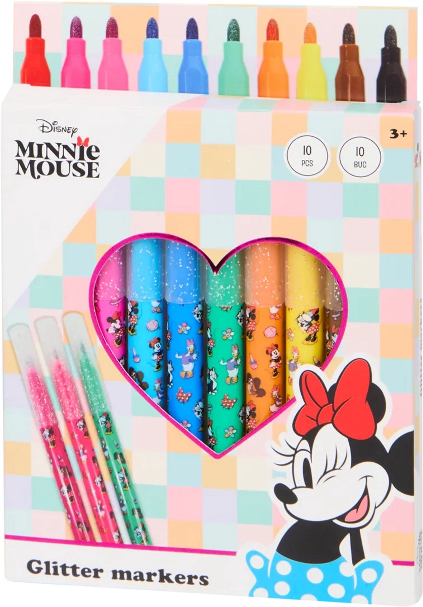 Disney Minnie Mouse Glitterstiften 10-delig – Glitter Kleurstiften voor Kinderen – Creatieve Tekenstiften – Knutsel- en Tekenset