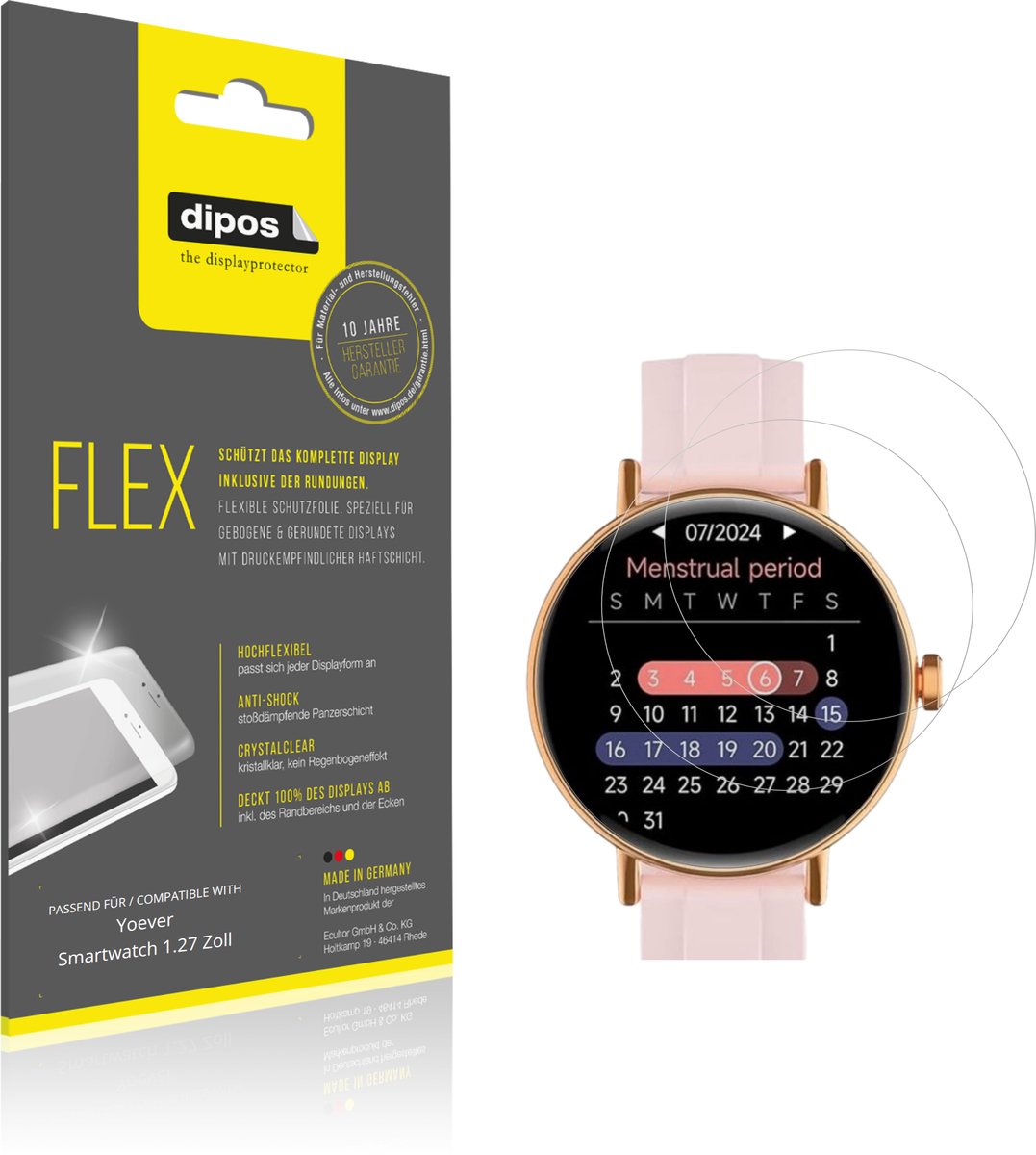 dipos – 2x Beschermfolie geschikt voor Yoever Smartwatch 1.27 Zoll | 3D Full Cover Screenprotector | 100% Passend