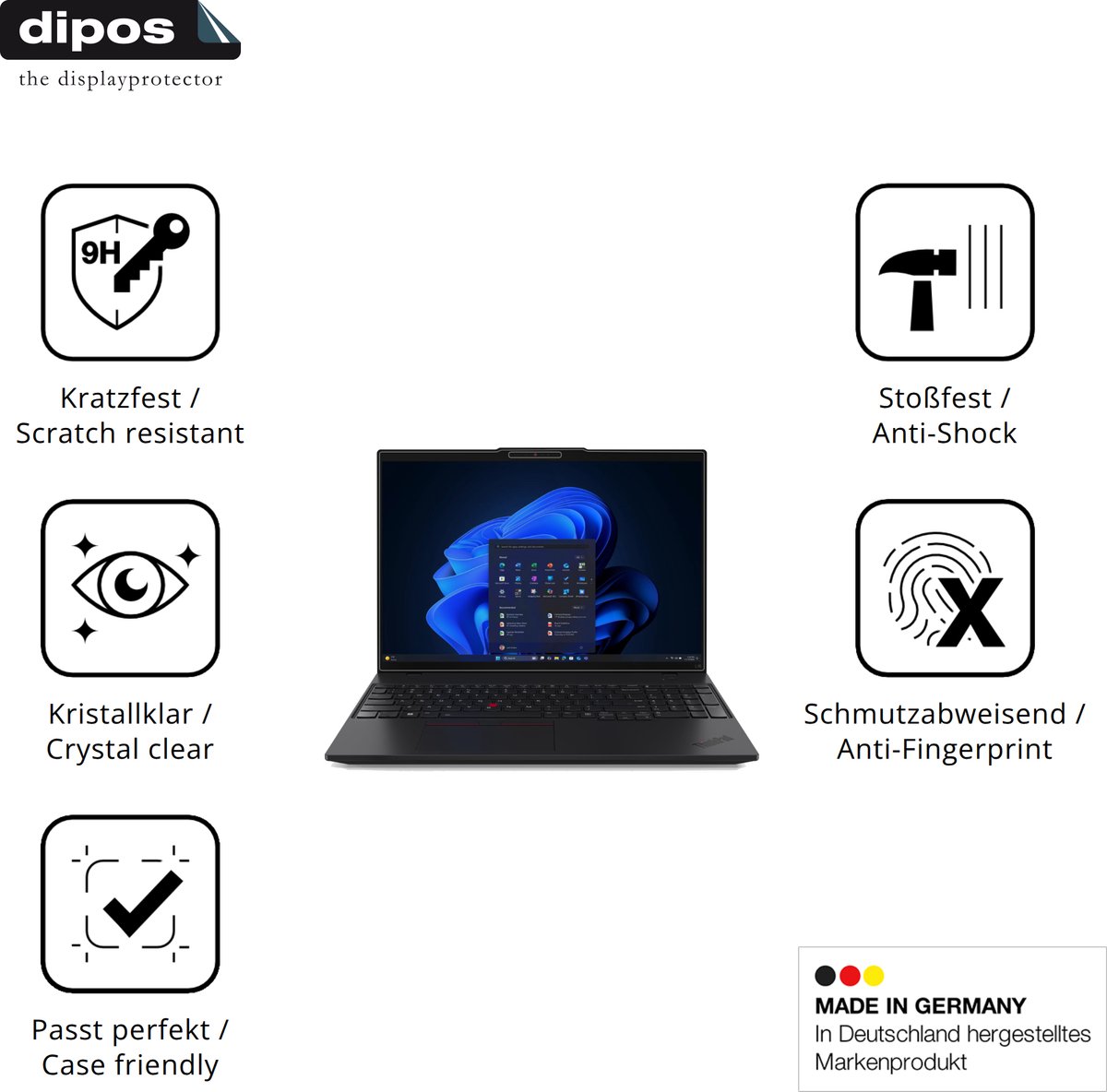 dipos – 2x Pantserfolie geschikt voor Lenovo ThinkPad L16 G2 | 9H Screenprotector
