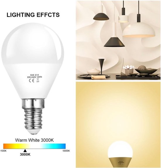 E14 Schroef LED Lampen Set van 5 Stuks, 6W G45 Golfbal Lamp, Vervangt 40W en 50W Halogeen, Warm Wit 6500K, 600 Lumen, Energiezuinige Niet Dimbare Lampen — afbeelding 3