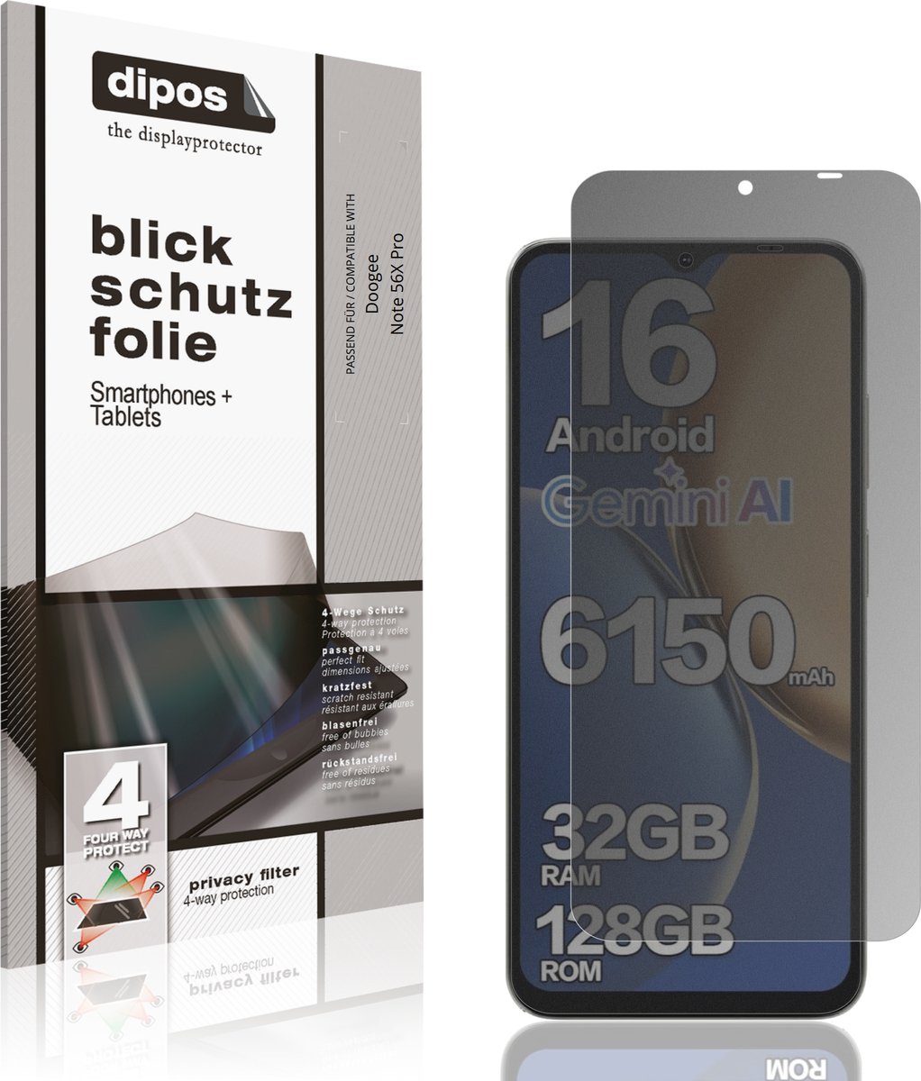 dipos – Matte Privacy Screenprotector geschikt voor Doogee Note 56X Pro | Anti-Spy Beschermfolie