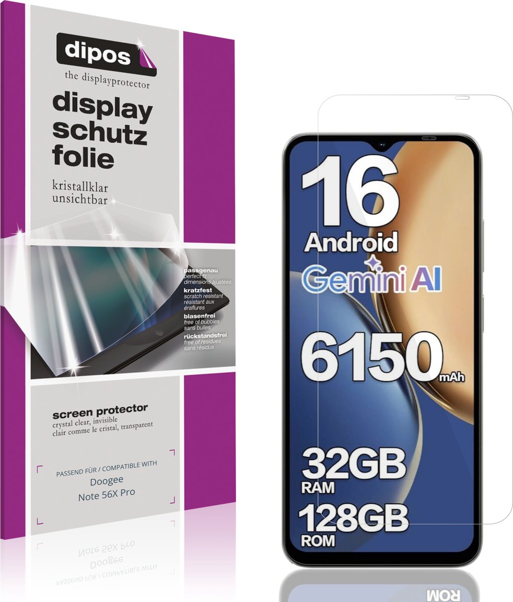 dipos – 4x Beschermfolie geschikt voor Doogee Note 56X Pro | Krasbestendige & heldere Screenprotector Ultra-Thin