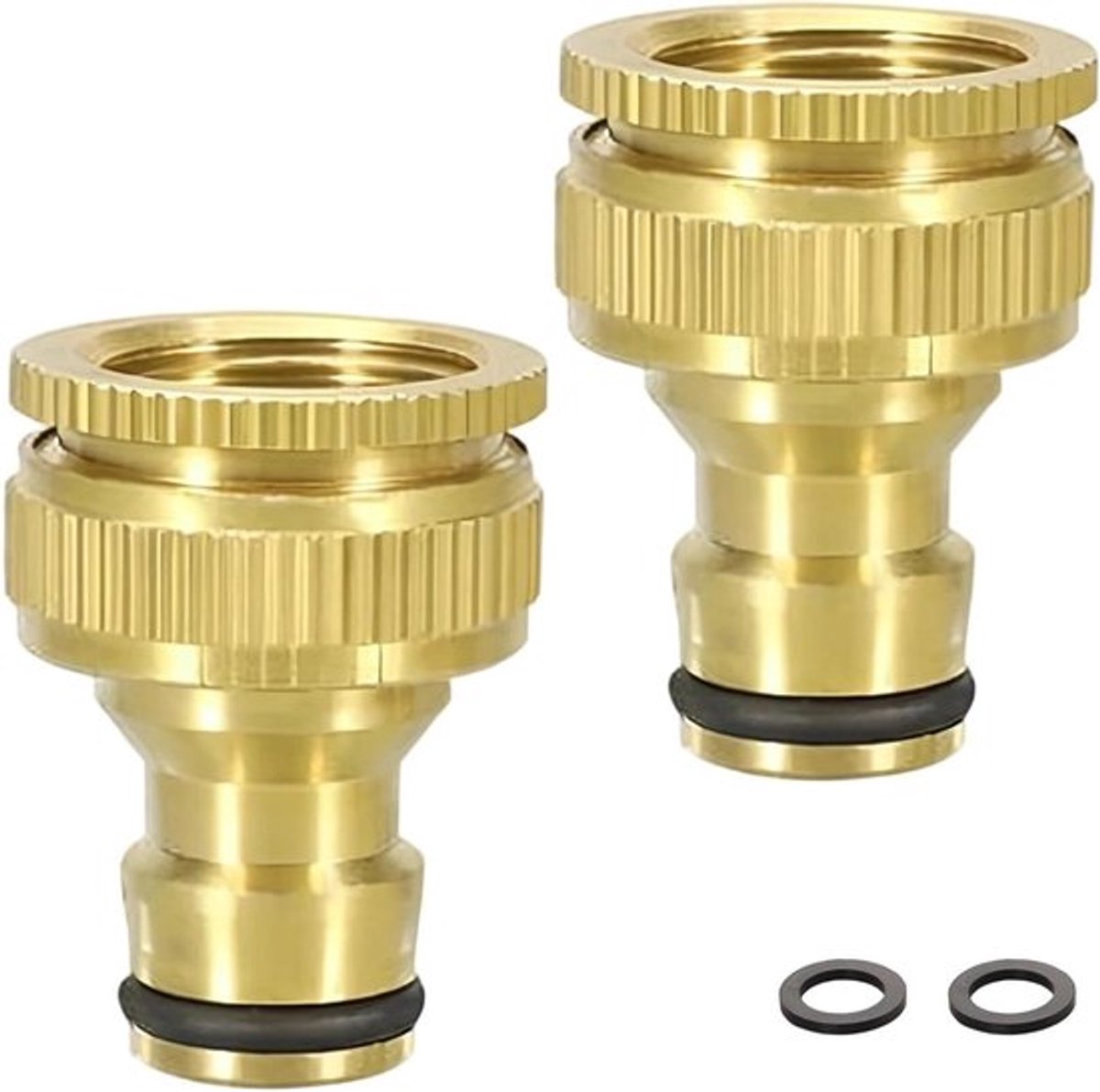 Kraanaansluiting tuinslang, slangadapter 3/4 en 1/2 inch, messing 2-in-1 voor wasmachine en tuinslang - Set van 2 stuks.