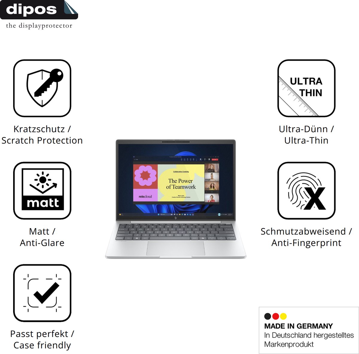 dipos – 2x Matte Beschermfolie geschikt voor HP EliteBook 8 G1a 13 Zoll | Krasbestendige & antireflecterende Screenprotector Ultra-Thin