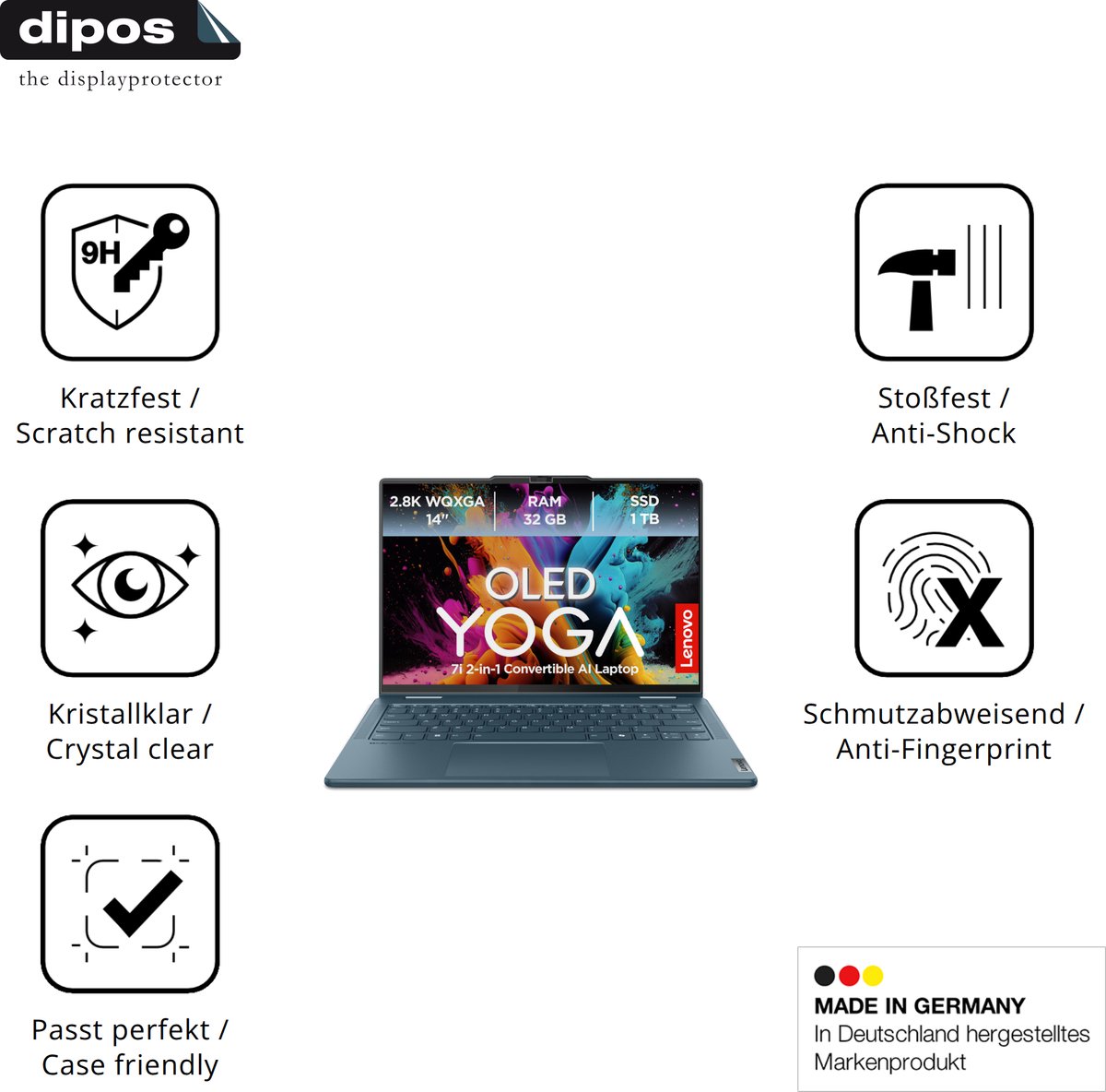 dipos – 2x Pantserfolie geschikt voor Lenovo Yoga 7i 2-in-1 Gen10 14 Zoll | 9H Screenprotector