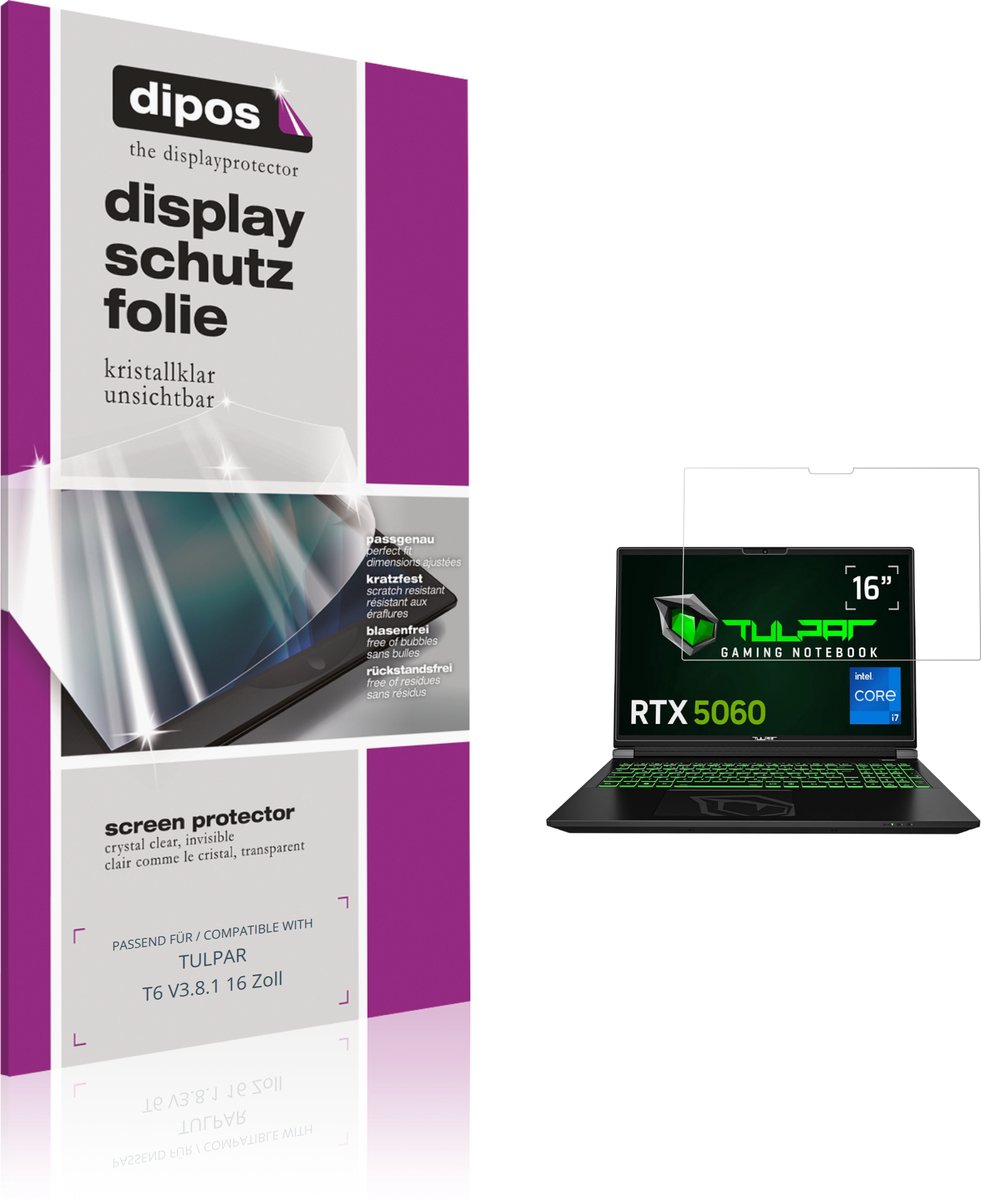 dipos – 2x Beschermfolie geschikt voor TULPAR T6 V3.8.1 16 Zoll | Krasbestendige & heldere Screenprotector Ultra-Thin