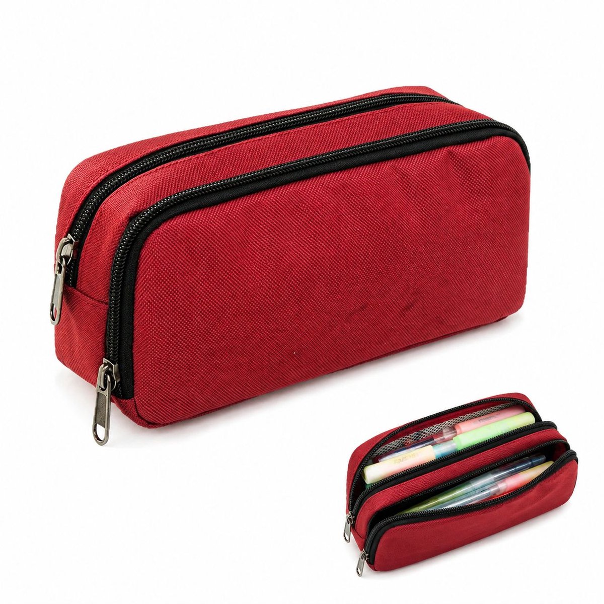 VHV - Etui - Grote Etui voor School - Ruime Pennenzak voor Jongens en Meisjes - Organizer voor Schrijfwaren - Voor Middelbare School - Rood