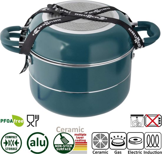 Brunner Carezza - Camping Pannenset - Ø22 cm - 7+1 Delig - Stapelbaar - Vacublock - Aluminium - Campingkookset - PFOA Vrij van Brunner — afbeelding 3
