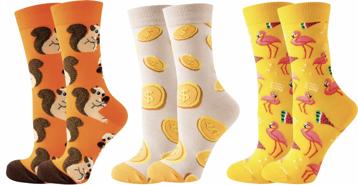 SilverAndCoco - 3 Paar Gekke Vrolijke Foute Sokken / Leuke Grappige Happy Oranje Dikke Warme Huissokken Dames & Heren Kerstcadeau pakket / Thermosokken Katoen / Wintersokken Mannen en Vrouwen Socks Sinterklaas Schoen Kerst Cadeautje