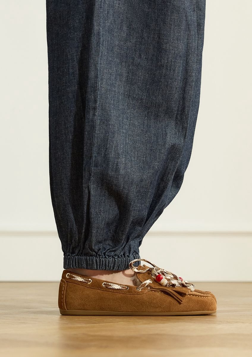 Manfield - Dames - Cognac suède bontloafers - Maat 38