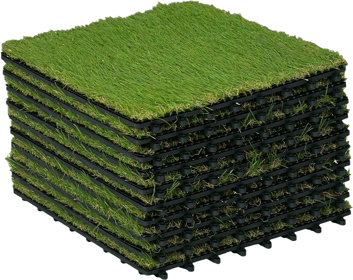 Kunstgras - set van 10 stuks - ruitpatroon - 30 x 30 cm - extra dik - dikte 3,5 cm - groen