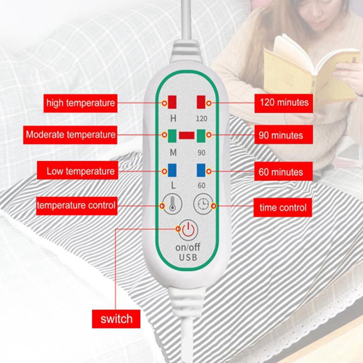 Verwarmde Sjaaldeken USB 140 x 79 cm Rood - afbeelding 3