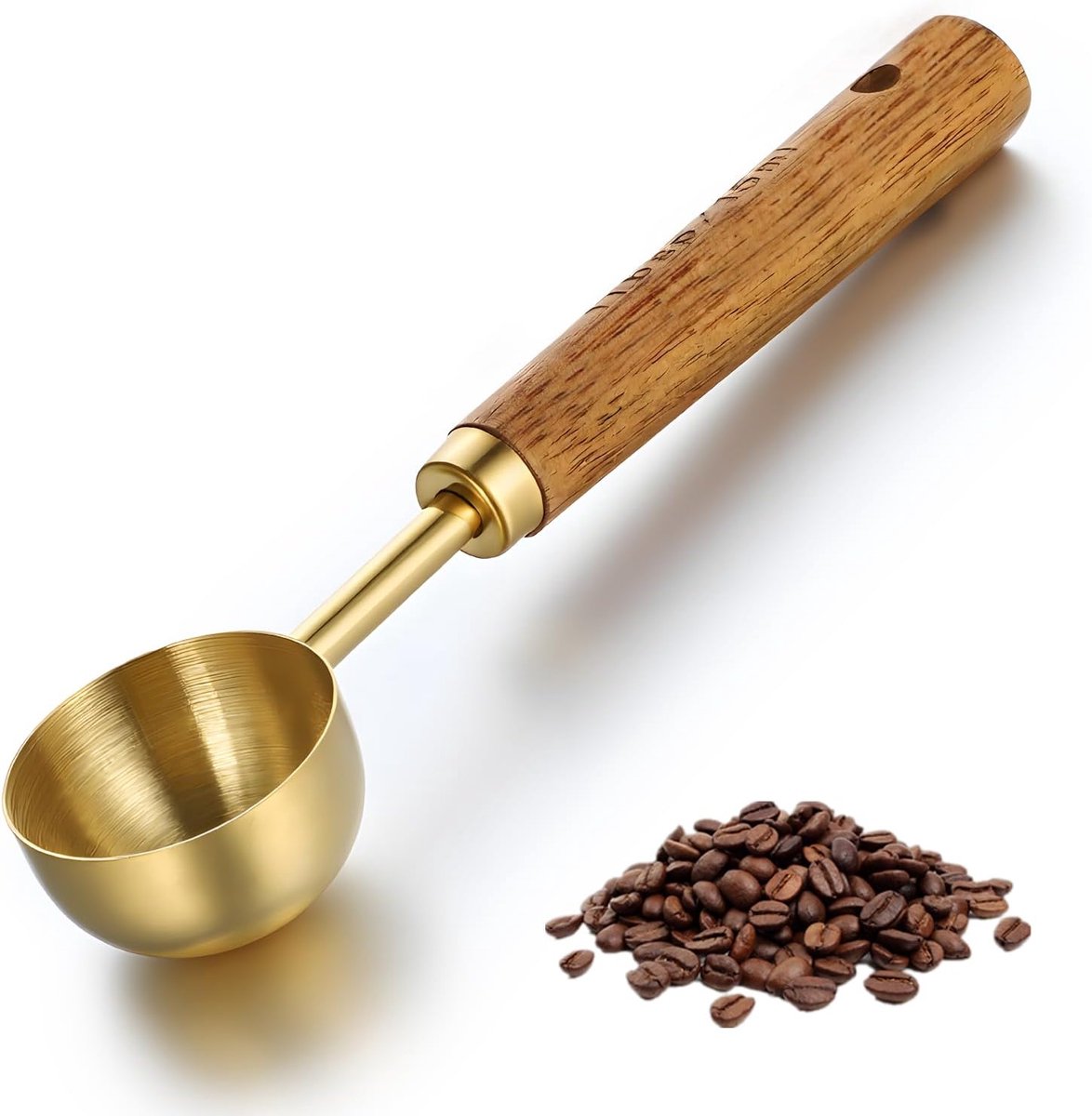 Gouden koffiemaatlepel 15 ml met houten handvat, roestvrijstalen scheplepel voor koffiebonen, gemalen koffie en kruiden