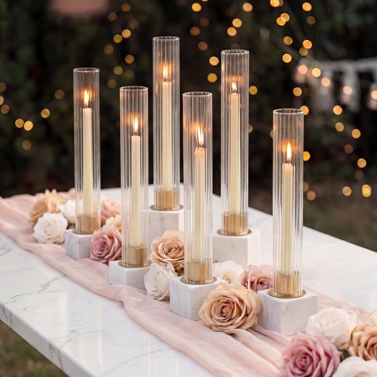 Solidchoice - Set van 10 Gouden Kaarsenhouders met Ribbelglas