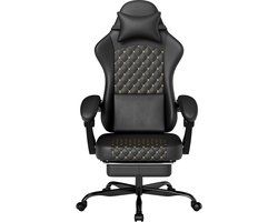 Ergonomische Gamestoel - PC Stoel met Massage en Voetensteun - Verstelbare Rugleuning - 150 kg Draagvermogen - Voor Gamen - 58,5x63x120,5 cm - Zwart