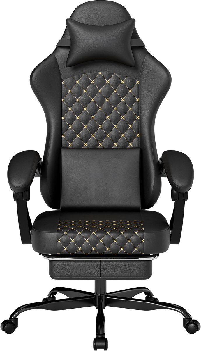 Ropilly Ergonomische Gamestoel - PC Stoel met Massage en Voetensteun - Verstelbare Rugleuning - 150 kg Draagvermogen - Voor Gamen - 58,5x63x120,5 cm - Zwart
