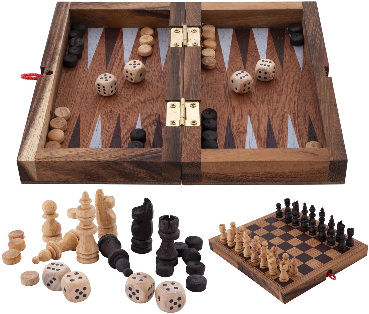 Solidchoice - 2-in-1 Reisspel Schaak en Backgammon met Houten Bord