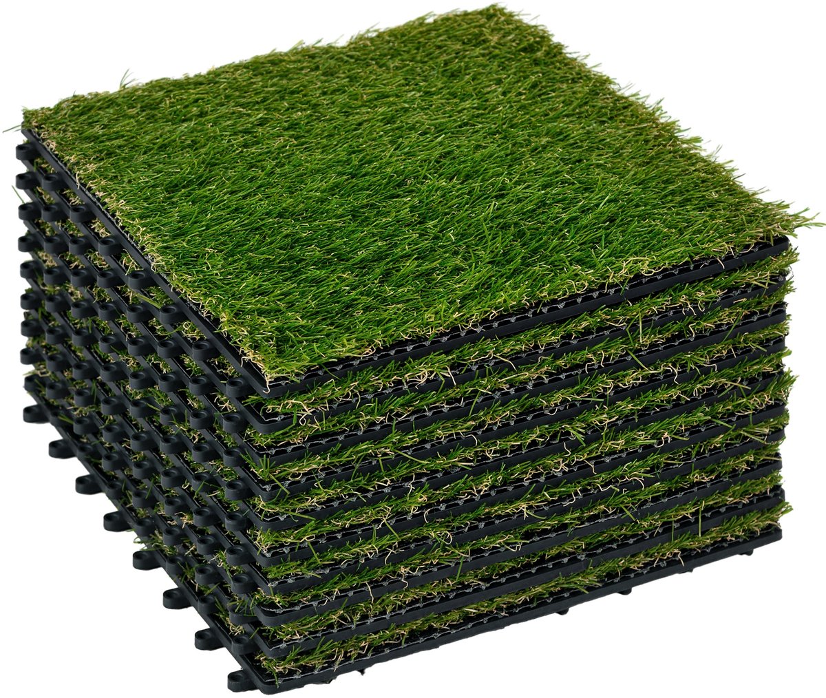 Kunstgras - set van 10 stuks - geruit patroon - 30 x 30 cm - comfortabel - dikte 3 cm - groen