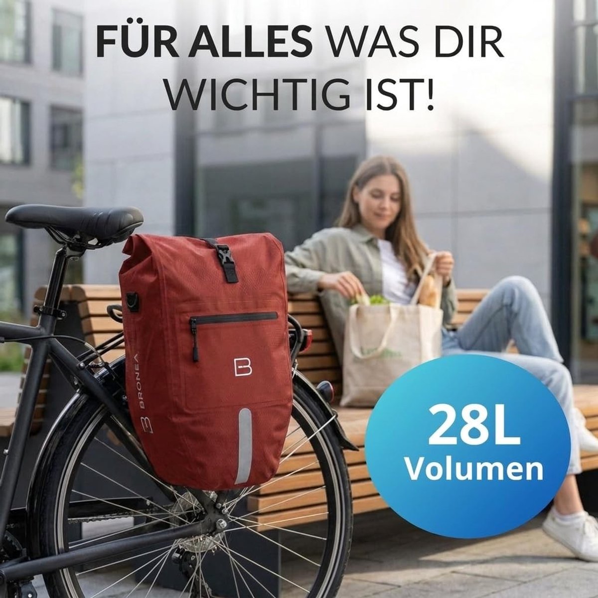 Solidchoice - Ruime Fietstas voor Achterdrager, 28 Liter, Waterdicht en Reflecterend