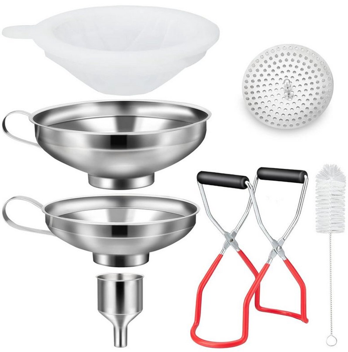Trechterset van roestvrij staal, 7-delig, met filter en handvat Geschikt voor de pot.