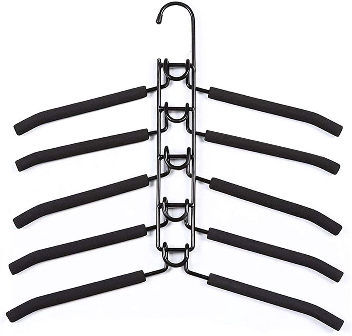 5-in-1 kledinghanger/kledinghangerorganizer, gemaakt van EVA/ijzer, 40x38 cm, zwart.