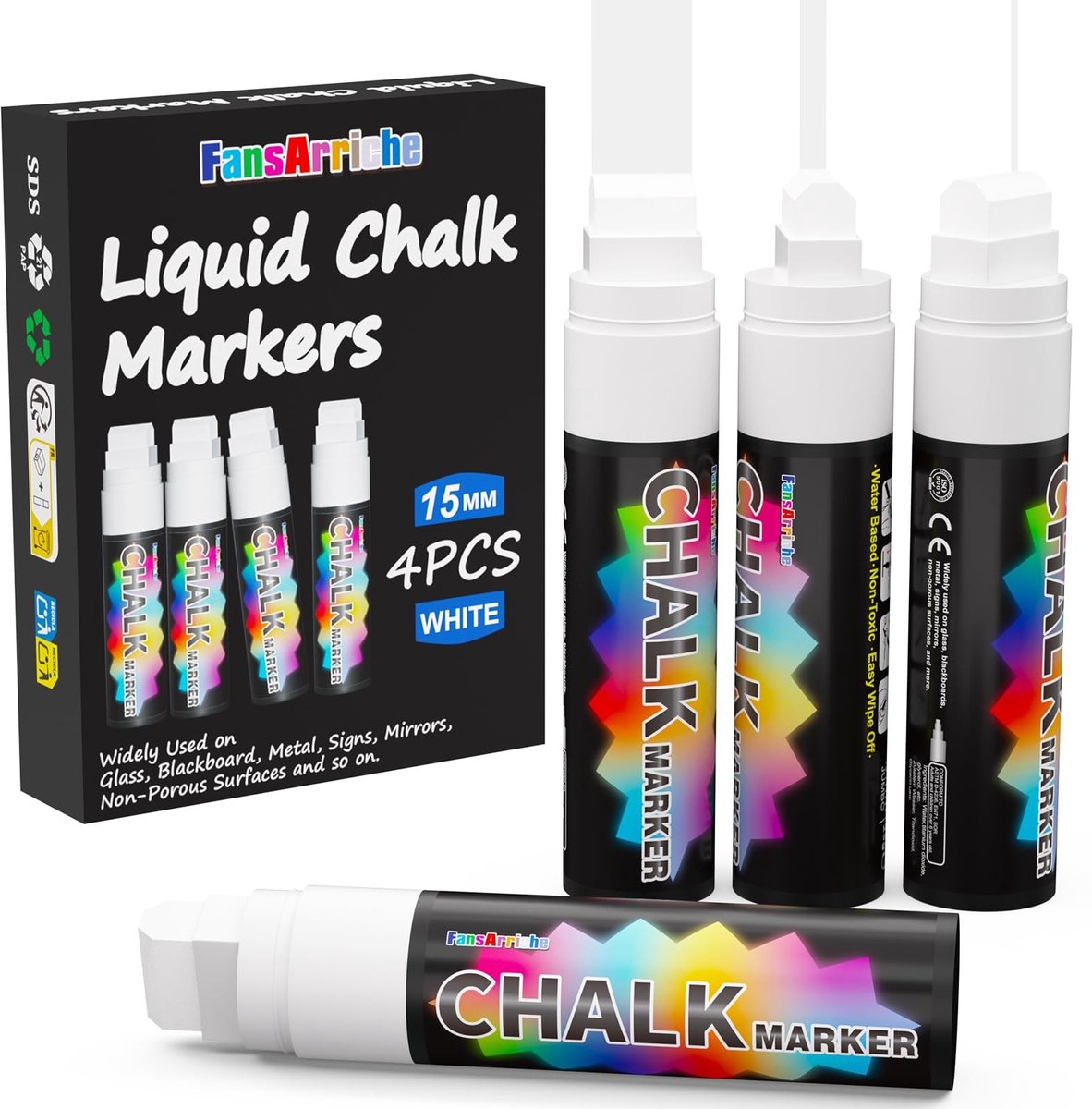 Solidchoice - Set van 4 Witte Liquid Chalk Markers 15mm