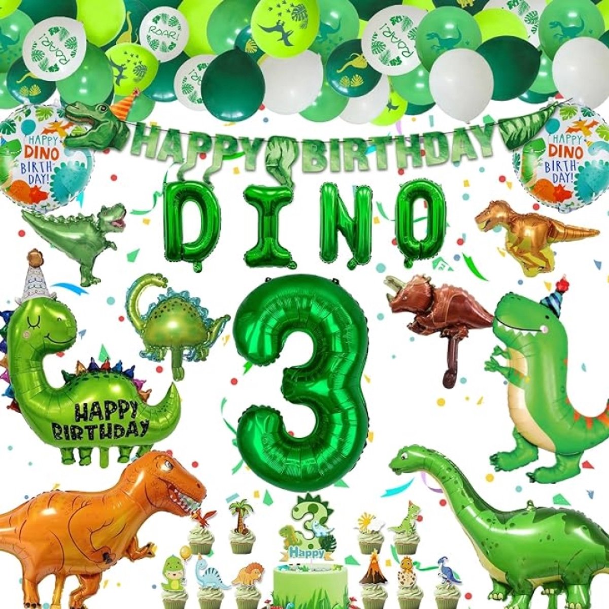 Dinosaurus Thema Verjaardagsfeest - 3 Jaar - Feestartikelen met Ballonnen, Decoraties en Banner voor Jongens en Meisjes