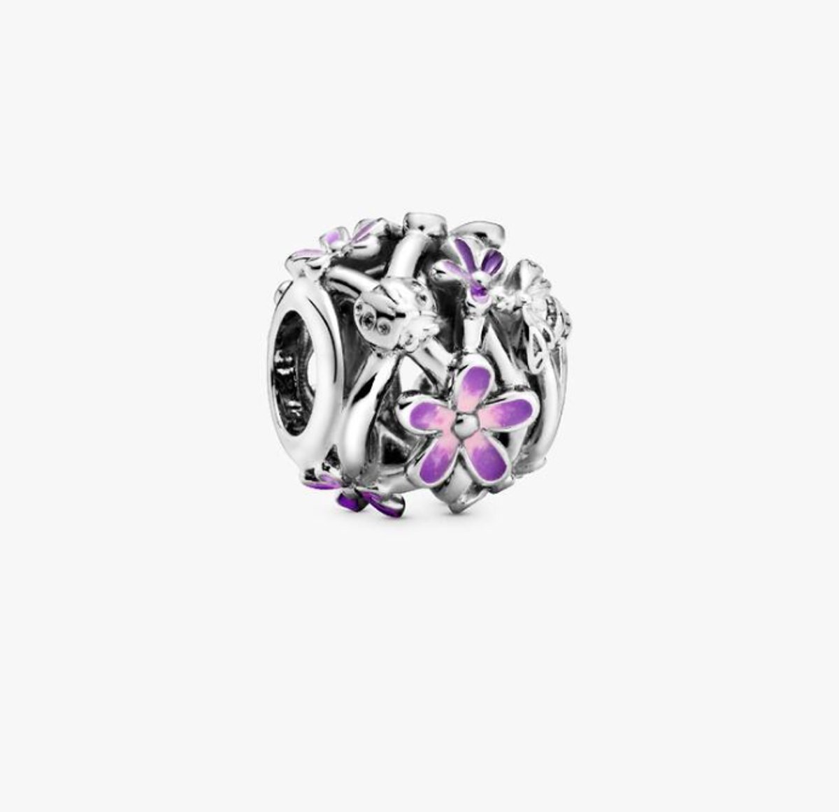 Fler® | Bedel | Past op populaire bedelarmbanden (standaard - 3mm) | Madeliefjes Bedel – Bloemen – Lente | Hangbedel Charm | 925 sterling zilver | Paarse & roze emaille | Valentijnsdag Cadeau | Sinterklaas kado | Kerstcadeau | Verjaardagsgeschenk