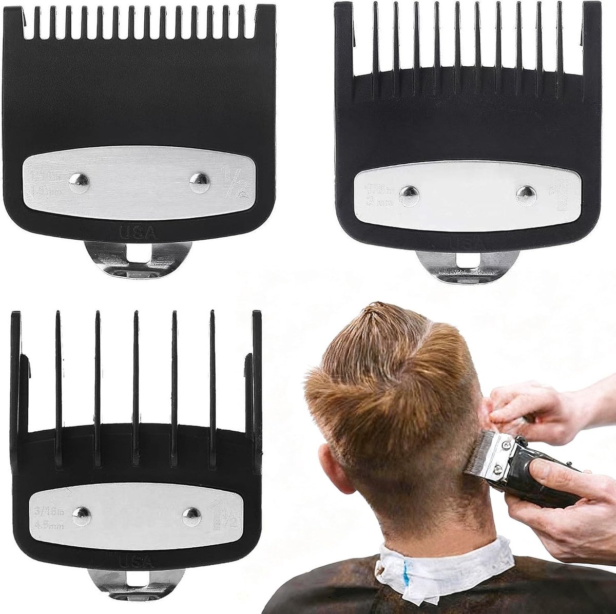 Set van 3 Haartrimmer Opzetstukken voor Precisie, Gidskammen en Scheeraccessoires voor een Professionele Afwerking