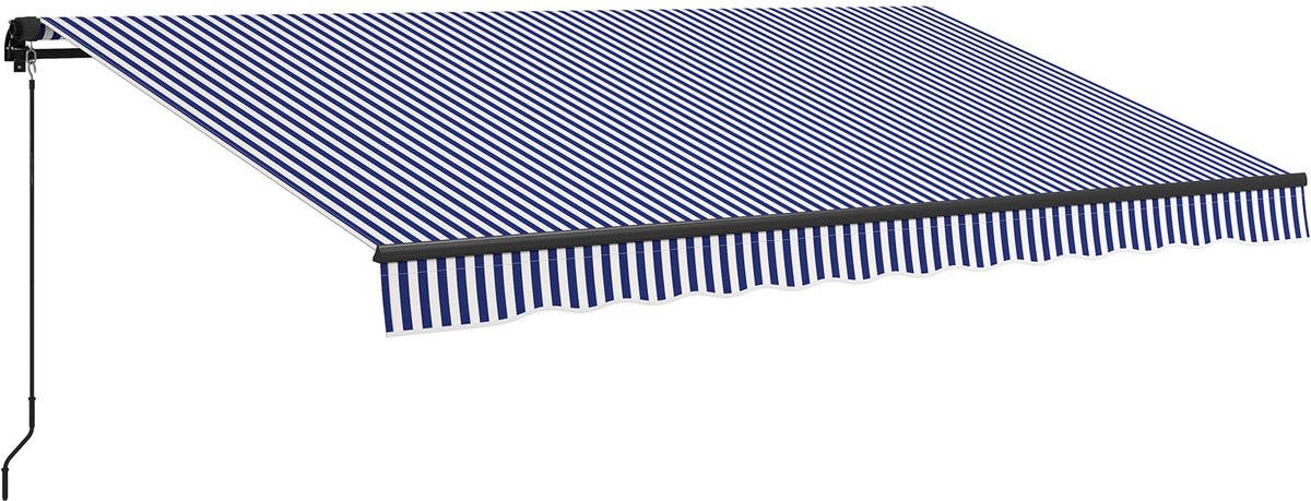 Stem zonnescherm zonder boor - blauw en wit - met Handkruk - Stalen Frame - Zonnebescherming - Privacy Screen
